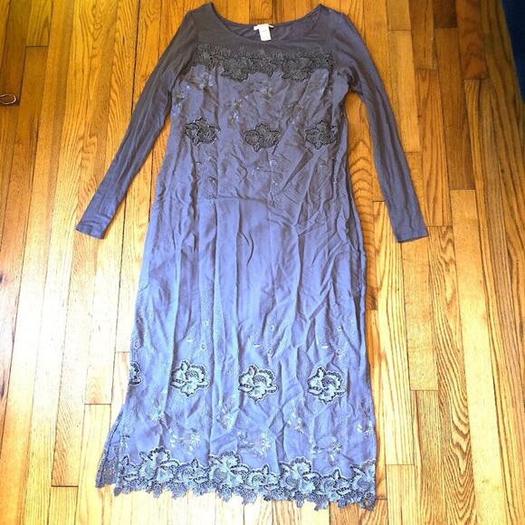 Sundance EUC Womens Light Gray Midi Dress Embroidered Soft - Size 4 - Picture 1 of 13